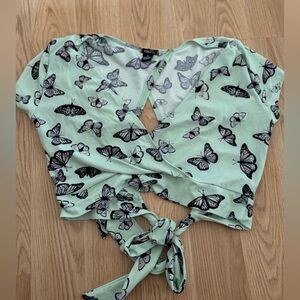Rue 21 Green Butterfly Criss Cross Tie Shirt XL